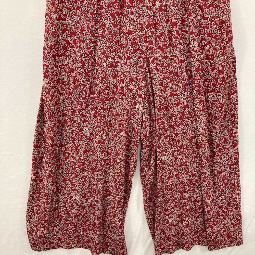 Ba&sh size Medium Red Abstract Floral Ruffle V Neck Wide Leg Cloy Jumpsuit - Picture 6 of 12